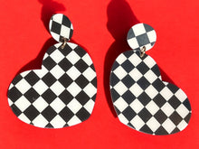 Load image into Gallery viewer, Extra large Acrylic Checkered Pop Art Heart Clip on Earrings
