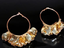 Load image into Gallery viewer, Gold hammered metal charm hoop earrings (pierced ears)
