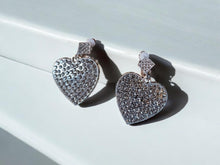 Load image into Gallery viewer, Light silver Rhinestone Heart Clip On Earrings 2.5 inch
