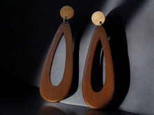 Load image into Gallery viewer, Classic Natural Wooden Hoop Clip On Dangle Earrings 4 inch
