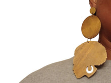 Load image into Gallery viewer, Handmade Extra Large Afro Queen Design Wood Earrings 7 inch
