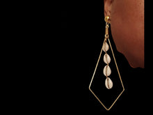 Load image into Gallery viewer, Handmade Brass Cowrie Shell Clip On Earrings 7 inch
