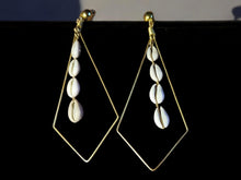 Load image into Gallery viewer, Handmade Brass Cowrie Shell Clip On Earrings 7 inch
