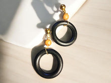 Load image into Gallery viewer, Handmade Chunky Wooden Hoop Clip On Earrings black
