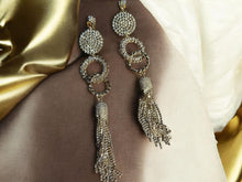 Load image into Gallery viewer, Handmade Rhinestone dangle Clip On Earrings gold 5 inch
