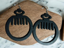 Load image into Gallery viewer, Handmade Afrocentric Adinkra Afro Pick Wooden Earrings black
