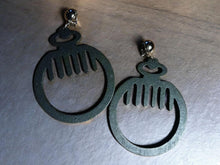 Load image into Gallery viewer, Wood  Adinkra Afro Pick Clip On Dangle Earrings  black
