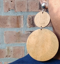 Load image into Gallery viewer, Extra large Natural Wood minimalist Clip On Dangle Earrings 4 inch dark brown
