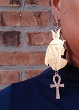 Load image into Gallery viewer, Handmade Egyptian Queen and Ankh Design Wood Earrings
