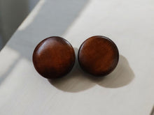 Load image into Gallery viewer, Vintage Large Handmade Wooden Stud Clip On Earrings Brown
