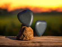Load image into Gallery viewer, Large hand carved wood heart earrings pierced ears black color
