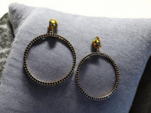 Load image into Gallery viewer, Rhinestone Hoop Clip On Earrings gold and black
