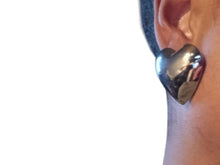 Load image into Gallery viewer, Large silver metal heart earrings pierced ears
