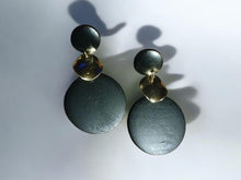 Load image into Gallery viewer, Handmade Natural Wood Dangle Clip On Dangle Earrings black/gold
