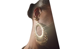 Load image into Gallery viewer, Extra large Hammered Metal Hoop Clip On Earrings gold
