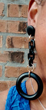 Load image into Gallery viewer, Handmade mixed media Wooden Hoop Clip on Earrings

