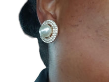 Load image into Gallery viewer, Classic Pearl Stud and rhinestone Clip On Earrings large silver
