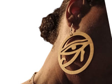 Load image into Gallery viewer, Egyptian Eye of Horus Wooden Earrings medium size brown
