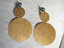 Load image into Gallery viewer, Extra large Natural Wood minimalist Clip On Dangle Earrings 4 inch dark brown
