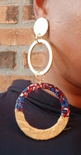Load image into Gallery viewer, Afrocentric Handpainted Ankara Fabric Triangle Hoop Clip on Earrings
