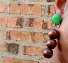 Load image into Gallery viewer, Natural Wood Boho bead Clip On Dangle Earrings
