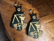 Load image into Gallery viewer, Egyptian Queen Royalty Wooden Earrings pierced ears
