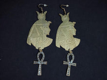 Load image into Gallery viewer, Handmade Egyptian Queen and Ankh Design Wood Earrings

