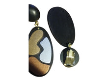 Load image into Gallery viewer, Vintage art deco wood dangle handmade Clip On Earrings 1990s
