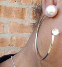 Load image into Gallery viewer, Abstract  jumbo pearl and rhinestone hoop Earrings pierced ears
