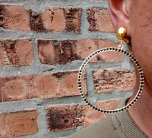 Load image into Gallery viewer, Rhinestone Hoop Clip On Earrings gold and black
