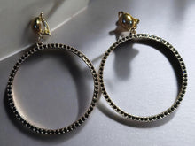 Load image into Gallery viewer, Rhinestone Hoop Clip On Earrings gold and black
