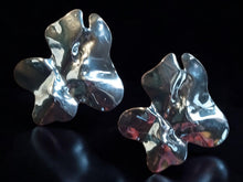 Load image into Gallery viewer, Brutalist large silver hammered metal Earrings pierced ears
