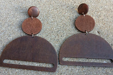 Load image into Gallery viewer, Extra large handmade Wooden Boho Clip On Dangle Earrings 4.5 inch
