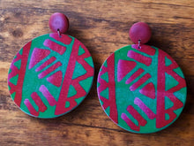 Load image into Gallery viewer, Clip On Afrocentric wooden Mudcloth Design Earrings
