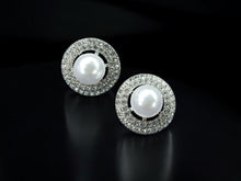 Load image into Gallery viewer, Classic Pearl Stud and rhinestone Clip On Earrings large silver
