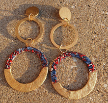 Load image into Gallery viewer, Afrocentric Handpainted Ankara Fabric Triangle Hoop Clip on Earrings
