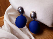 Load image into Gallery viewer, Pop art matte bright blue metal earrings Pierced ears
