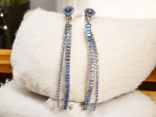 Load image into Gallery viewer, Handmade Rhinestone dangle Clip On Earrings gold 7 inch
