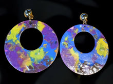 Load image into Gallery viewer, Clip On Wooden hoop Handpainted Design Earrings
