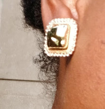 Load image into Gallery viewer, Hammered acrylic and rhinestone Stud Clip On Earrings silver
