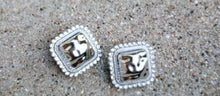 Load image into Gallery viewer, Hammered acrylic and rhinestone Stud Clip On Earrings silver
