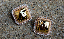 Load image into Gallery viewer, Hammered acrylic and rhinestone Stud Clip On Earrings gold
