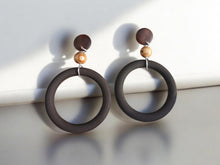 Load image into Gallery viewer, Large handmade handpainted Wooden Hoop Clip on Earrings
