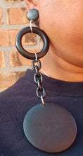 Load image into Gallery viewer, Giant  10 inch mixed media design Wooden Earrings (pierced ears)
