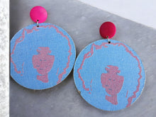 Load image into Gallery viewer, Afrocentric wood and denim Clip On Dangle Earrings
