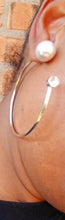 Load image into Gallery viewer, Abstract  jumbo pearl and rhinestone hoop Earrings pierced ears

