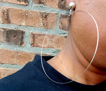 Load image into Gallery viewer, Giant super thin silver Metal Hoop Clip On Earrings 5 inch handmade
