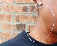 Load image into Gallery viewer, Giant super thin silver Metal Hoop Clip On Earrings 5 inch handmade
