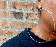 Load image into Gallery viewer, Giant super thin gold Metal Hoop Clip On Earrings 5 inch handmade
