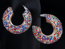Load image into Gallery viewer, Extra Large and Blingy Runway Rhinestone  cluster hoop Earrings pierced ears
